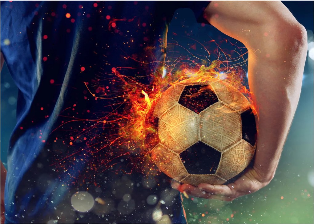 Sklenený obraz - Futbalová lopta v ohni (70x50 cm)
