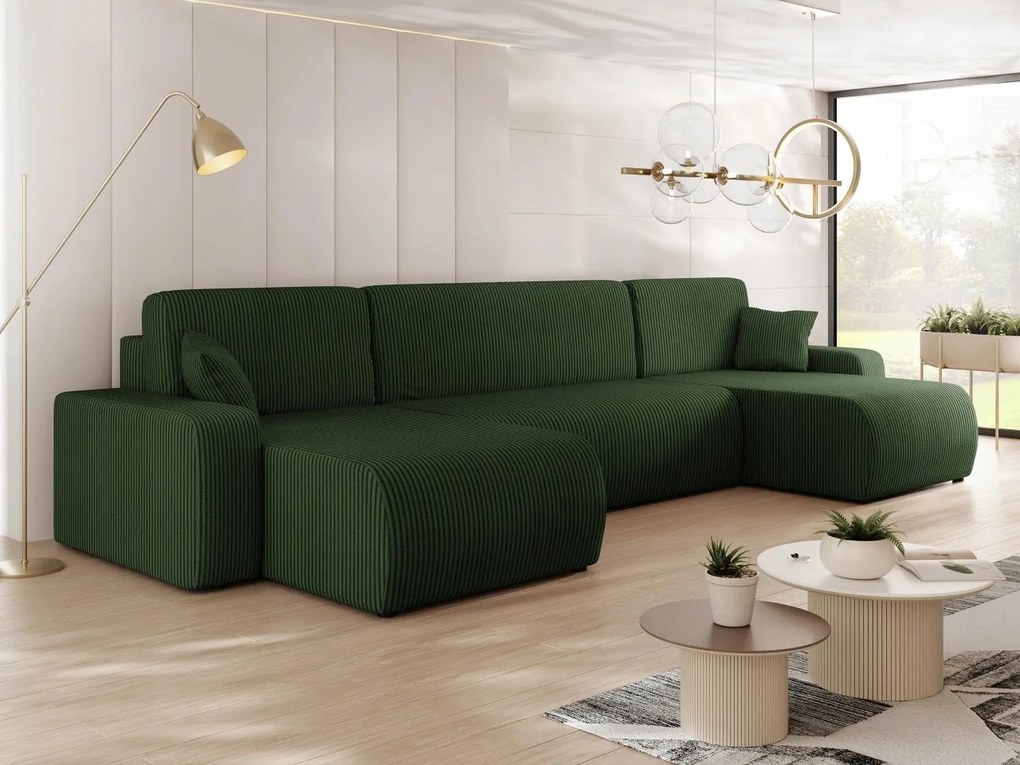 Rohová sedačka U Euston U S (tmavozelená čierna) (s úl. priestorom)