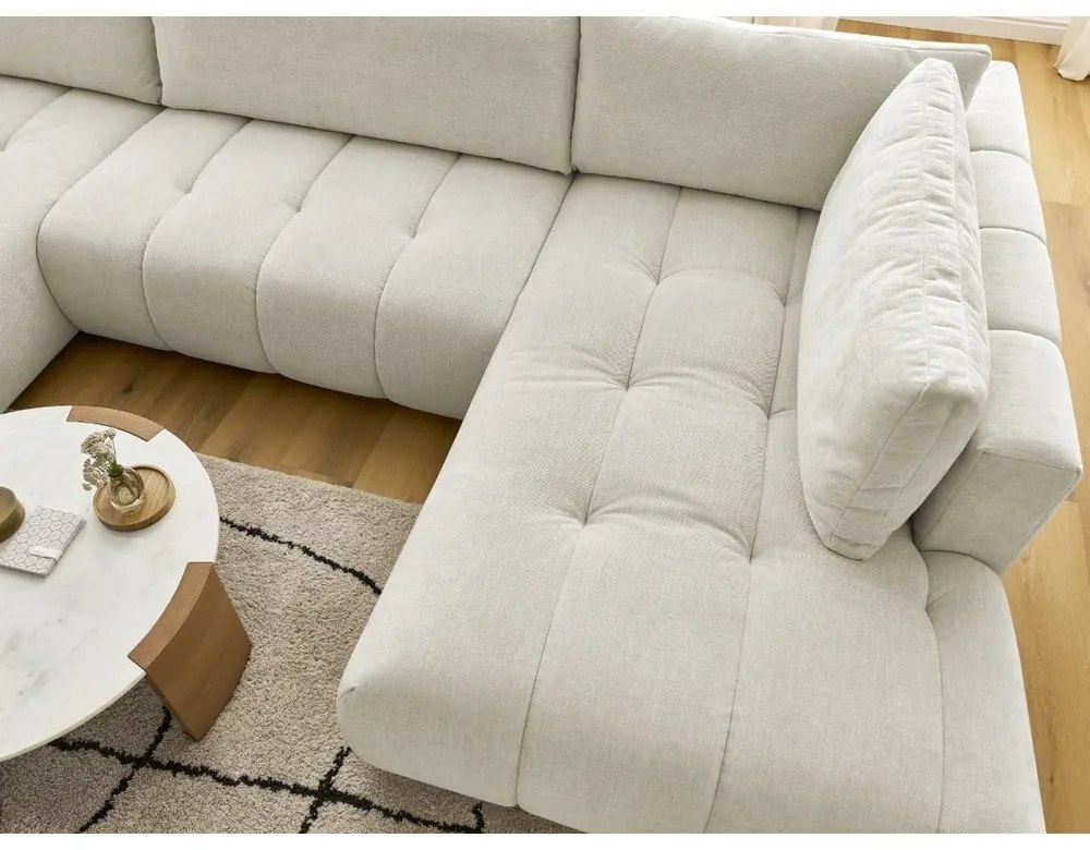 Béžová rozkladacia/s úložným priestorom rohová pohovka (pravý roh/do tvaru "U") Fuji – Bobochic Paris