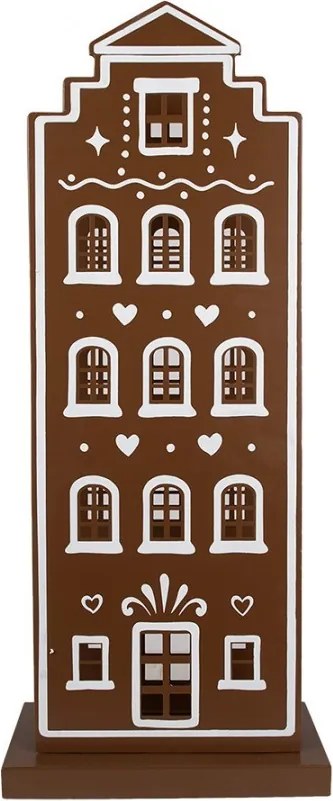 Hnedá kovová svietiaca perníková chalúpka Gingerbread House - 31*16*75 cm / 3*AA