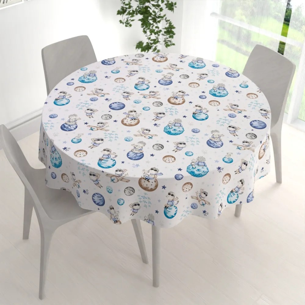 Biante Detský bavlnený okrúhly obrus Sandra SA-644 Malý modrý princ na bielom Ø 70 cm