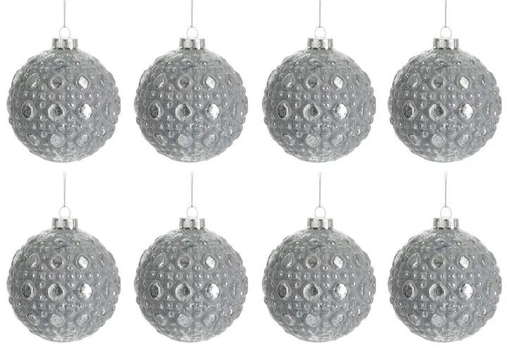 Sada 8 vintage šedých vianočných gulí s patinou - Ø 7,8 * 8,2 cm