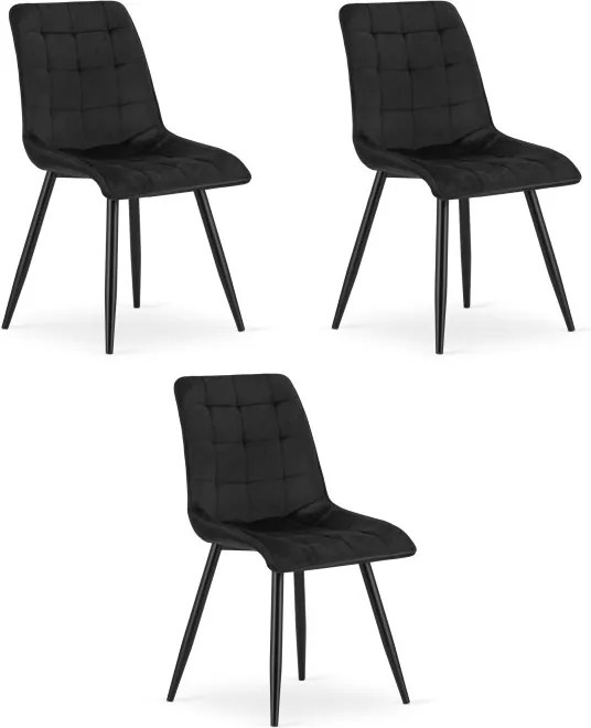 Set troch jedálenských stoličiek SPLIT zamatové čierne / čierne nohy (3 ks)