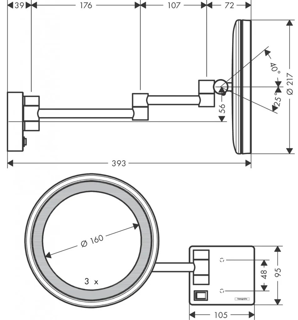 Hansgrohe AddStoris - Kozmetické zrkadlo s LED osvetlením, kartáčovaný čierny chróm 41790340