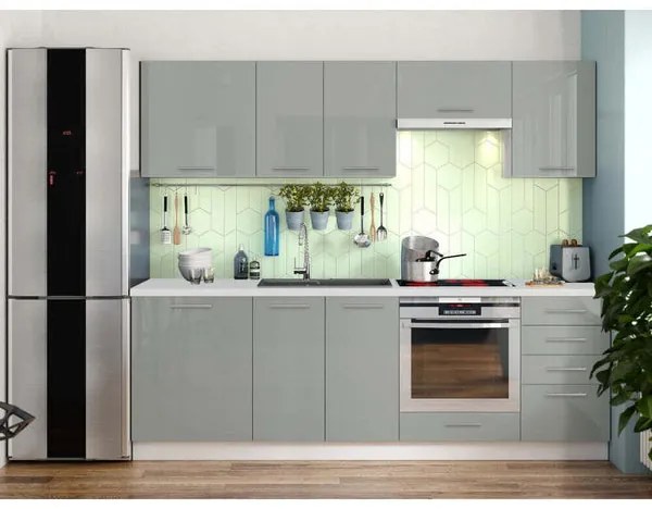 Kuchynská linka Emilia Lux 240 cm (sivá vysoký lesk)
