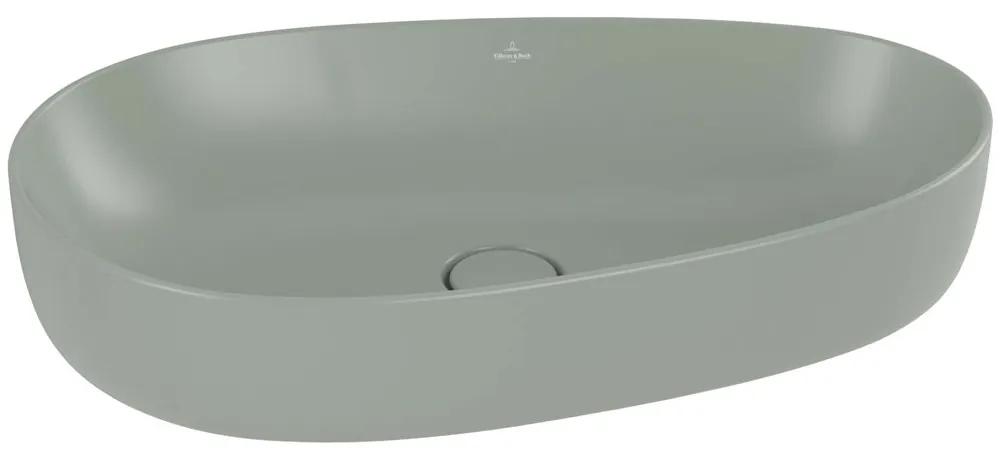 VILLEROY &amp; BOCH Antao asymetrické umývadlo na dosku bez otvoru, bez prepadu, 650 x 400 mm, Morning Green, s povrchom CeramicPlus, 4A7465R8
