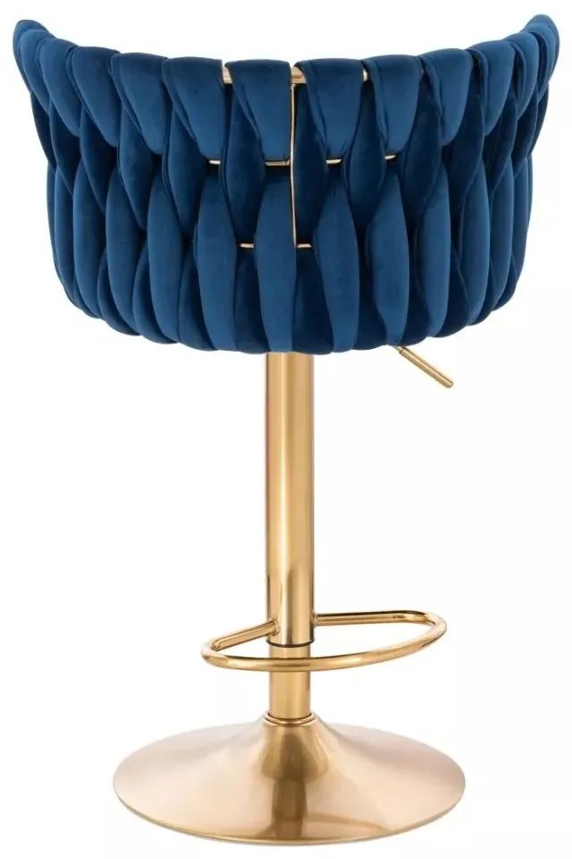 LuxuryForm DESIGN Barová stolička LYON VELUR na zlatom tanieri - modrá
