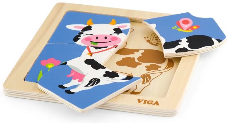 Viga puzzle 4 dílky kráva