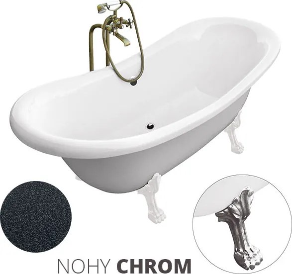 Besco Voľne stojaca vaňa zo sanitárneho kompozitu Amelia Glam G 190x77 s prepadom BESCO-Typ výpuste: Click-Clack s prepadom, chróm, BESCO-Nôžky: Biela