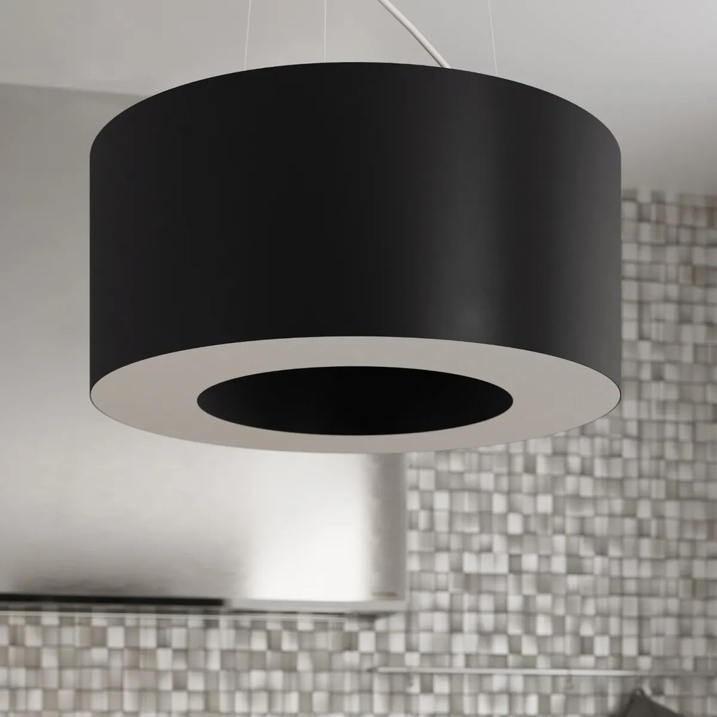 Závesné svietidlo Saturno, 1x čierne textilné tienidlo, (biely plast), (fi 50 cm)