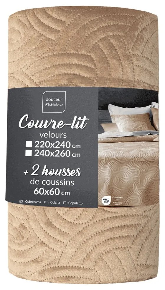 Svetlohnedá zamatová súprava prikrývky a obliečky na vankúš 240x260 cm Solange – douceur d'intérieur