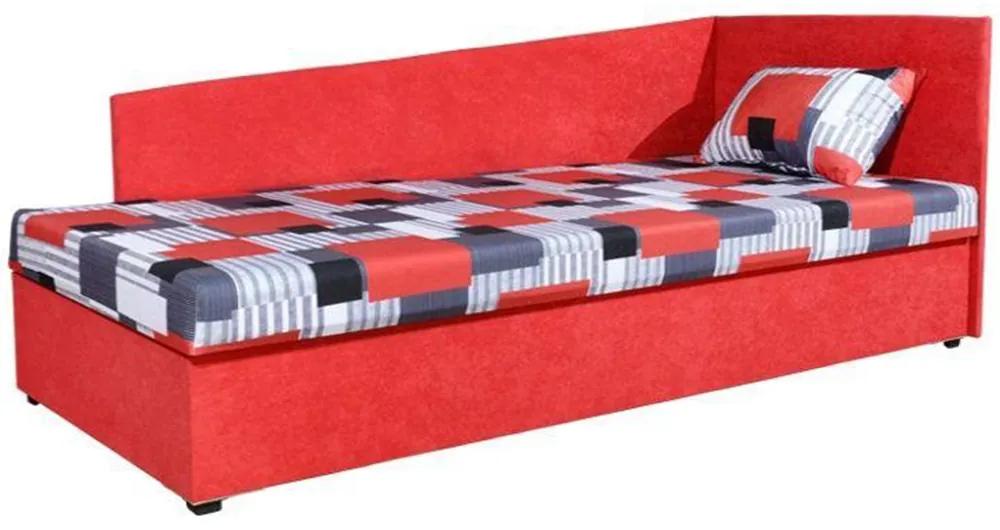 Celočalúnená váľanda s molitánovým matracom, pravá, červená/vzor, EDVIN 4 LUX