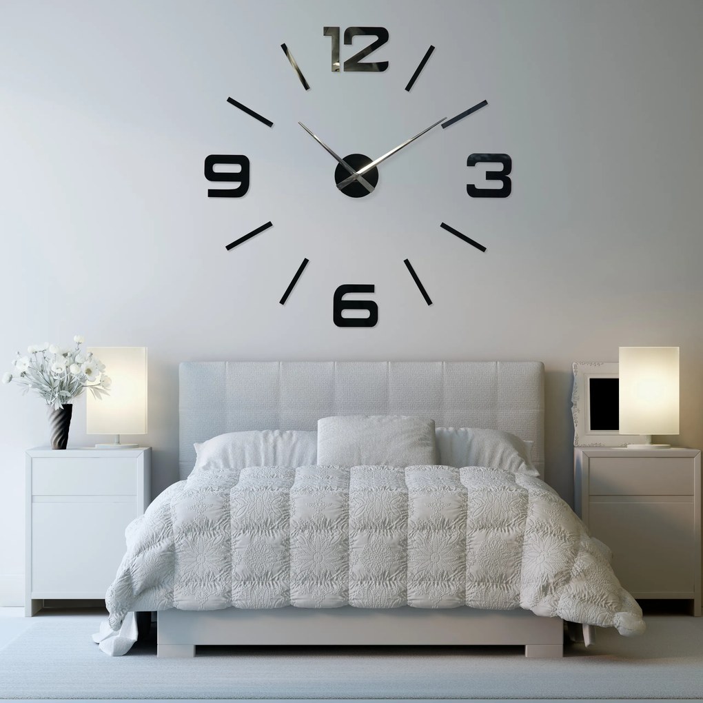 3D Nalepovacie tiché nástenné hodiny Flexistyle DIY ADMIRABLE XL (100-130 cm) – čierne