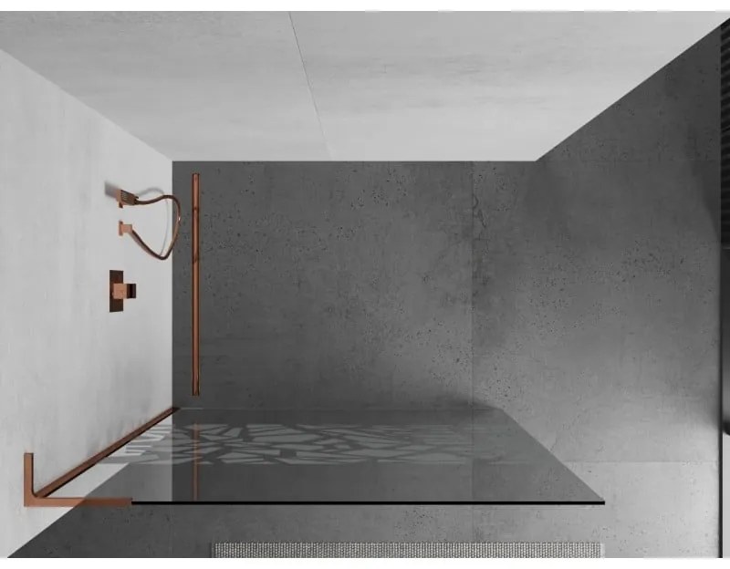 Mexen Kioto L, sprchová zástena Walk-In 110 x 200 cm, 8mm číre sklo biely vzor, ružové zlato profil, 800-110-103-60-85