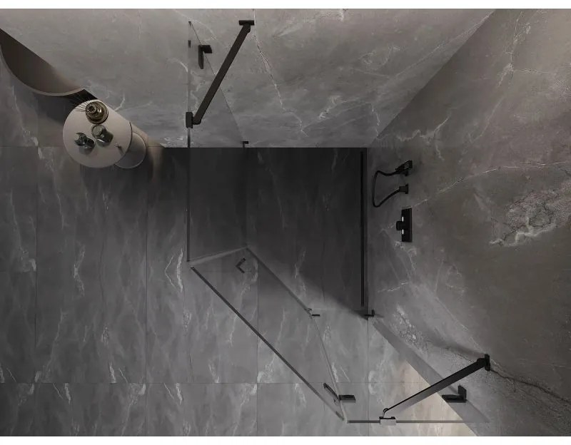 Mexen Lunar, pravý výklopný päťuholníkový sprchový kút 90 x 100 cm, 8mm číre sklo, čierny profil, 831-090P-100L-70-00-P