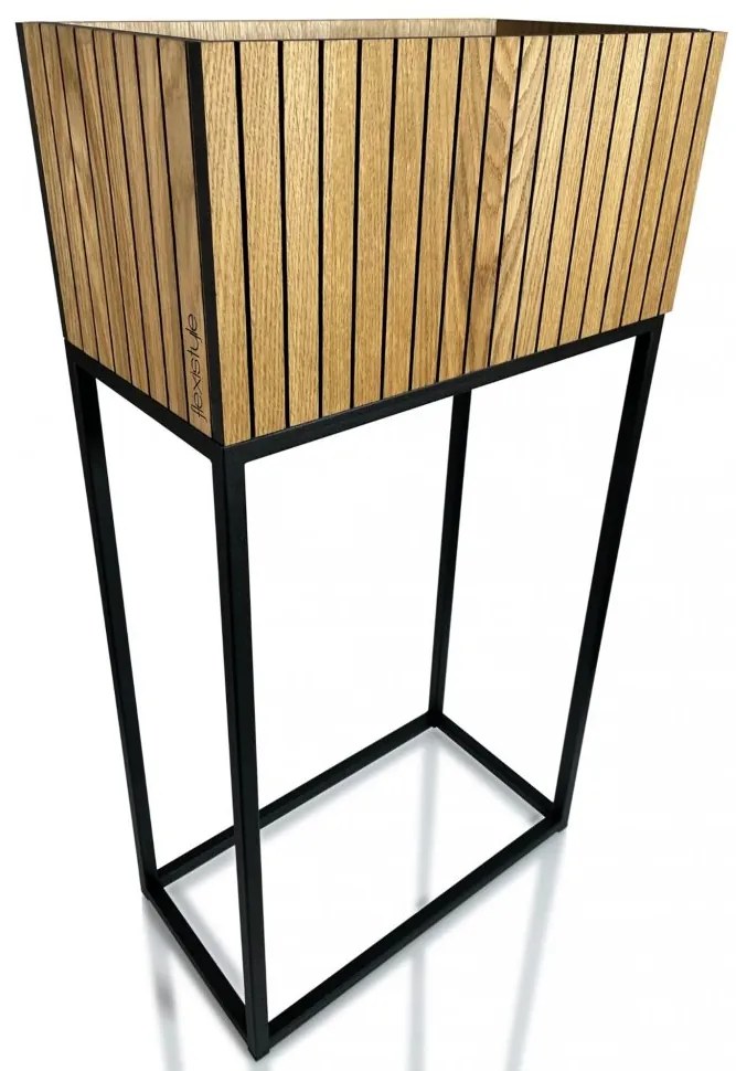 Moderný vysoký kvetináč prírodnej dubovej dyhy LOFT FIORINO 42X22X80 cm