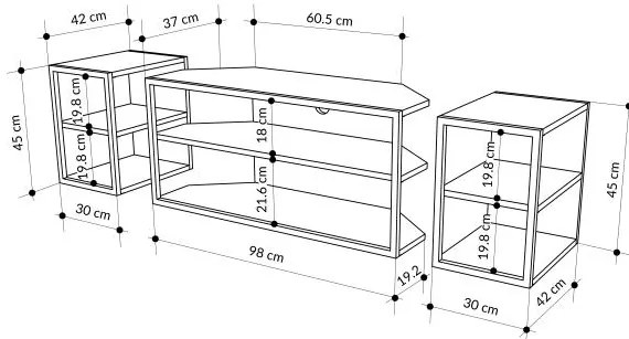 Súprava TV stolíka + 2 ks bočných stolíkov Houseland Echo dub zafírový/čierna
