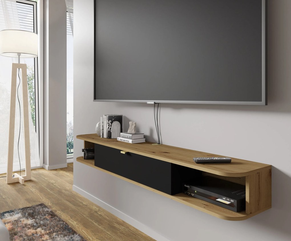 TV stolík/skrinka Ikaro (dub artisan + čierna). Akcia -23%. Vlastná spoľahlivá doprava až k Vám domov. 1124937