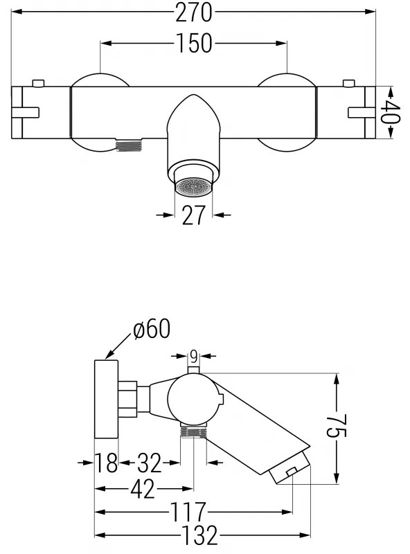 Mexen KAI, termostatická vaňová batéria, zlatá, 77300-50