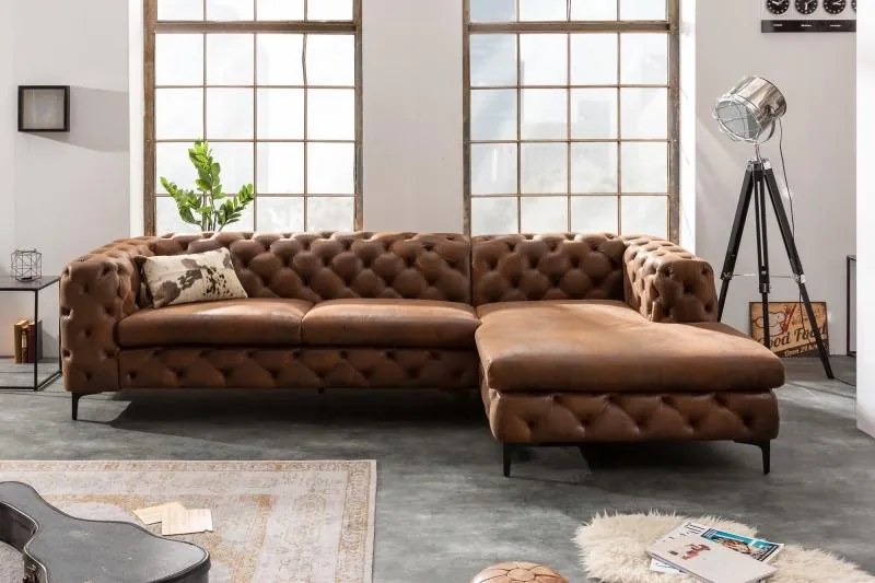 Invicta Interior - Rohová pohovka Chesterfield MODERN BAROQUE 275 cm pravá, starožitná hnedá