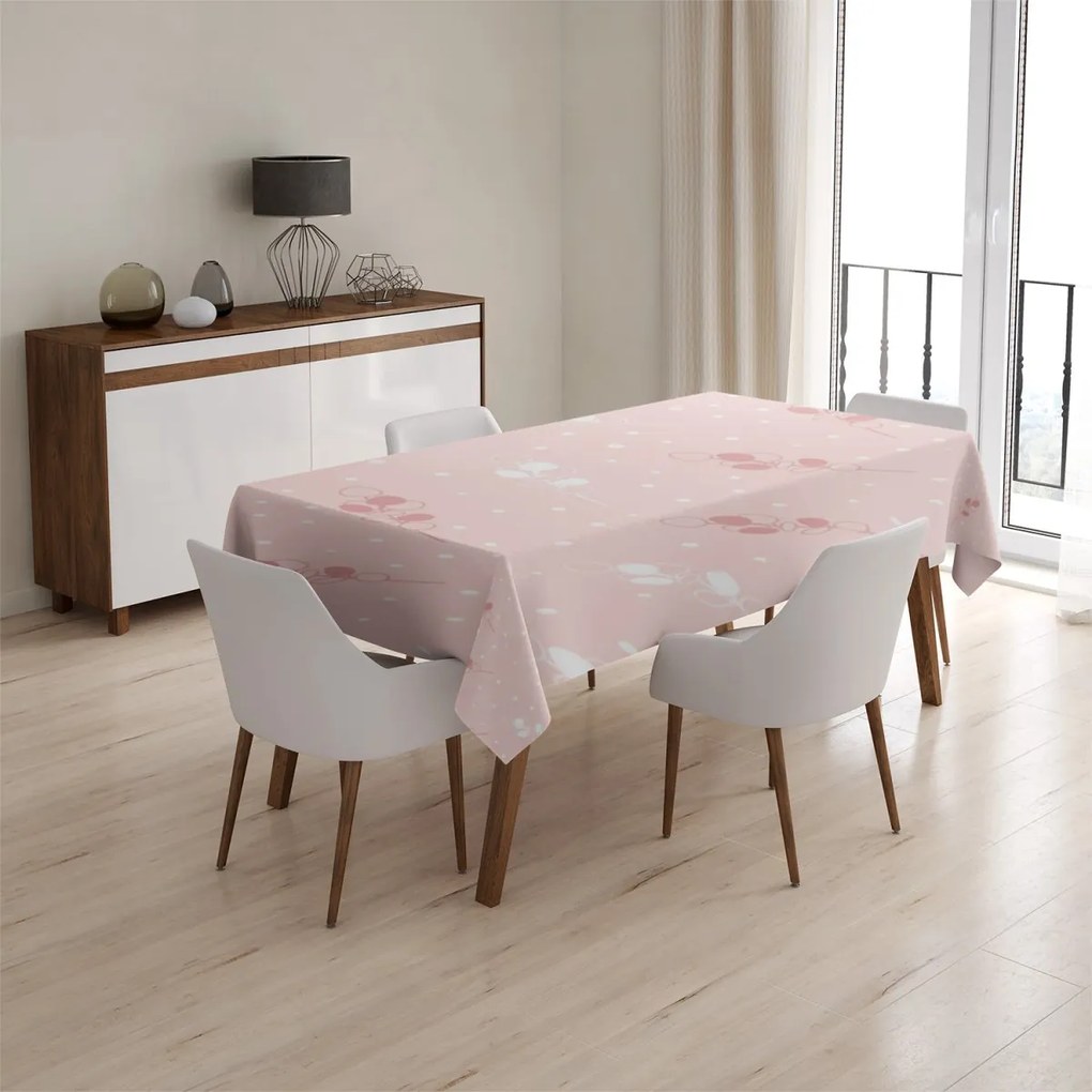 Sablio Obrus Biele a ružové kvety - 130x130 cm