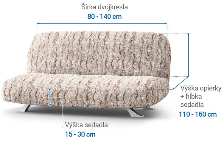 Bielastické poťahy OCEANO NOVÉ béžové dvojkreslo s drevenými rúčkami (š. 80 -140 cm)