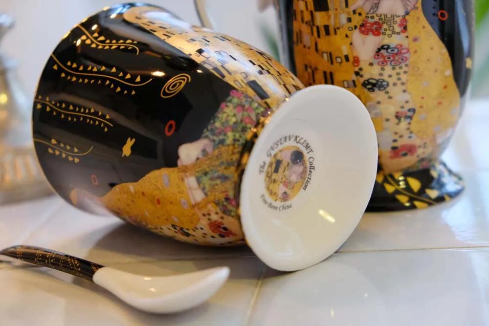 HOME ELEMENTS Porcelánový hrnček s lyžičkou 280 ml, Klimt Bozk zlatý