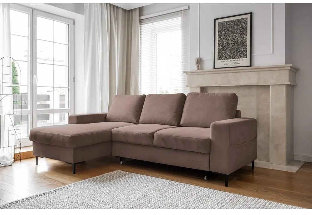 Hnedá menčestrová rozkladacia rohová pohovka (ľavý roh) Lofty Lilly – Miuform