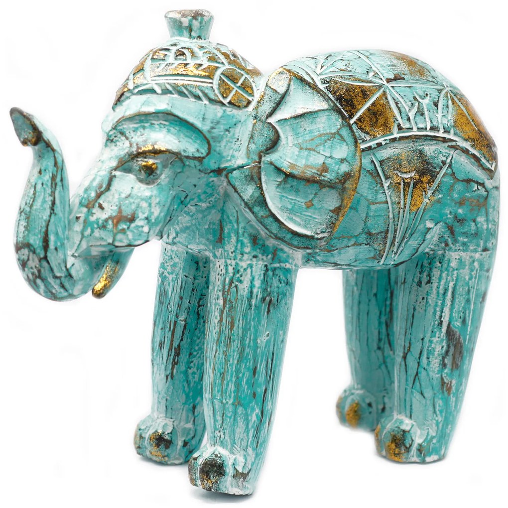 Ručne Vyrezávaný Slon - Tyrkysovozlatý