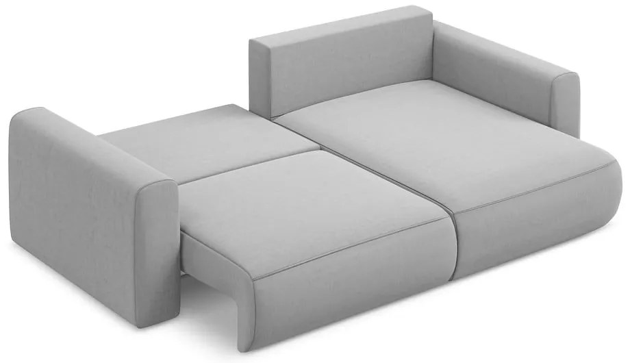 Svetlosivá zamatová rozkladacia/s úložným priestorom rohová pohovka (pravý roh/s leňoškou) Kapua – Makamii