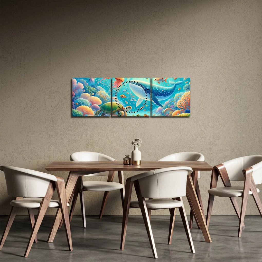 Obraz - Svet pod hladinou (s hodinami) (90x30 cm)