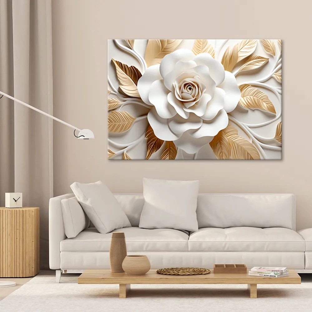 Gario Obraz na plátne Biely kvet a zlaté listy Rozmery: 120 x 80 cm