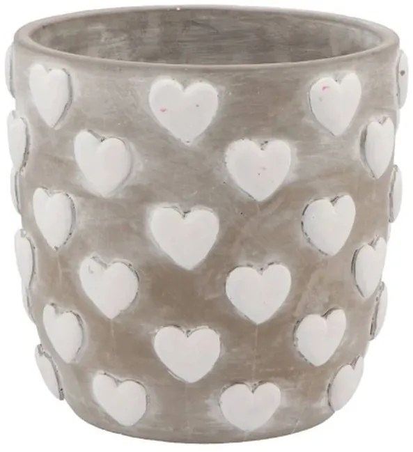 Šedý antik cementový obal so srdiečkami Love Amore - Ø 17*16 cm