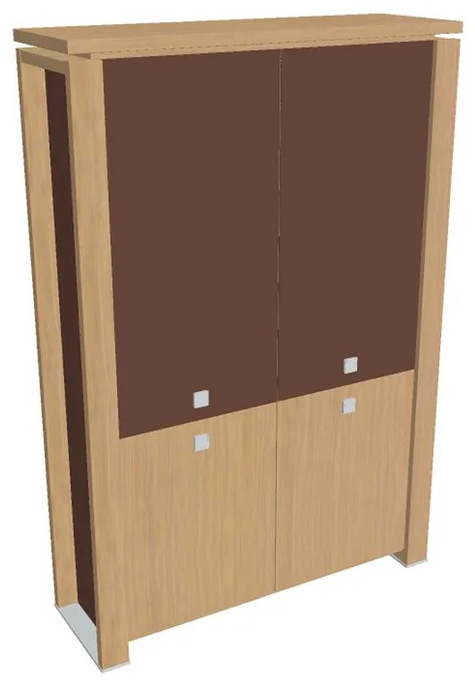 Vysoká skriňa Verno+ S 140 x 46 x 210 cm, kombinované dvere, dub svetlý / hnedá