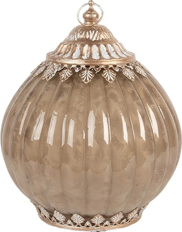 Béžová sklenená svietiaca LED lampáš Balli - Ø 15*9 cm