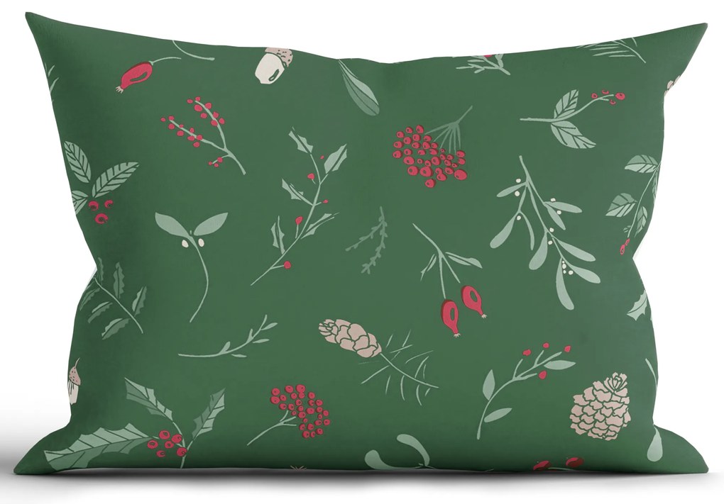 Vianočná bavlnená obliečka na vankúš Renforcé 50 × 70 cm - Cezmínové vetvičky