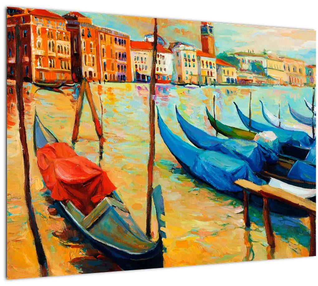 Sklenený obraz - Prístav v Benátkach (70x50 cm)