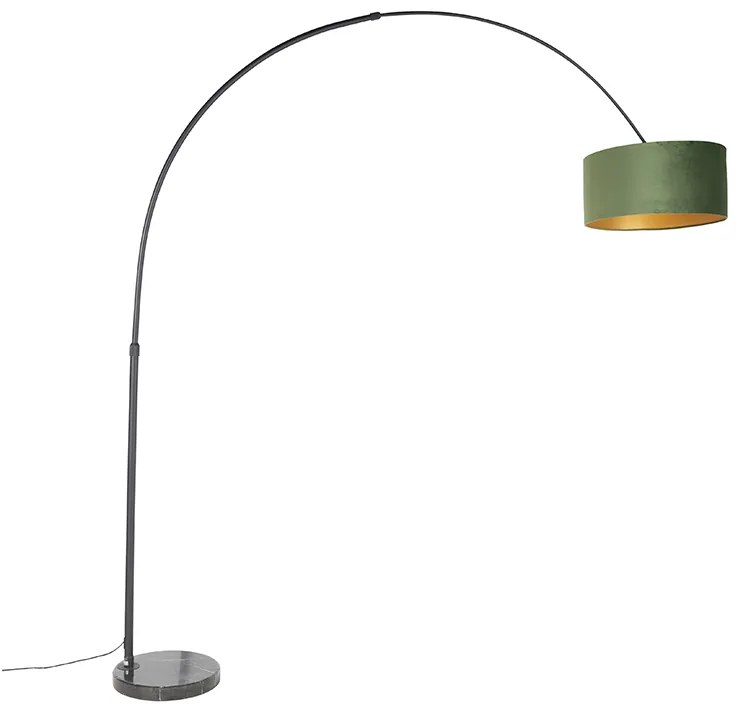 Oblúková lampa čierna zamatová tienidlo zelená so zlatom 50 cm - XXL
