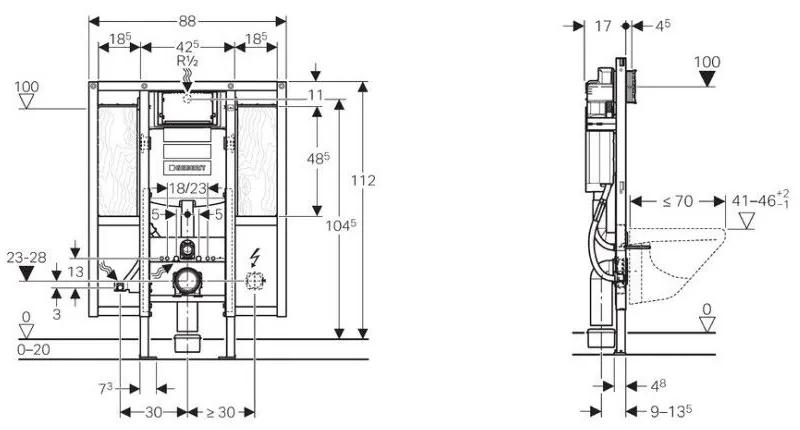 GEBERIT Duofix pre závesné WC, 112 cm, s podomietkovou splachovacou nádržou Sigma 12 cm, bezbariérové, pre podpery a držadlá, 111.375.00.5