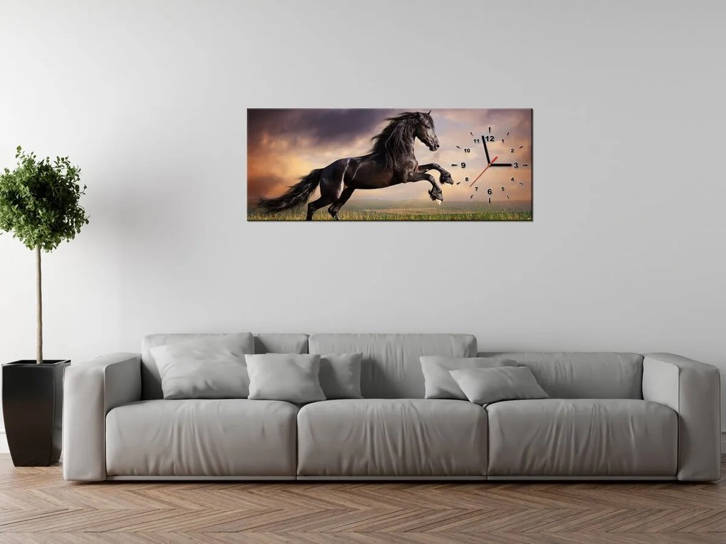 Gario Obraz s hodinami Silný čierny kôň Rozmery: 40 x 40 cm