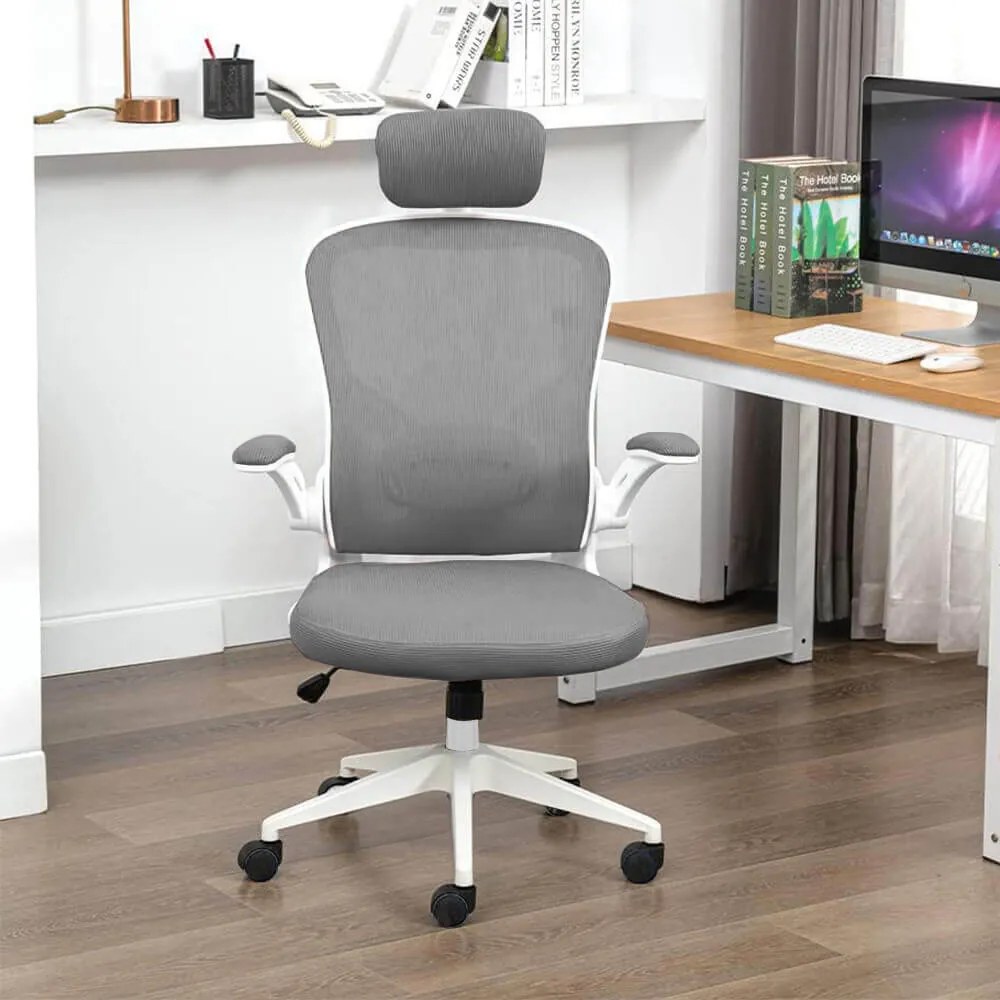 Ergonomická kancelárska stolička s bedrovou opierkou, opierkou hlavy, sivá