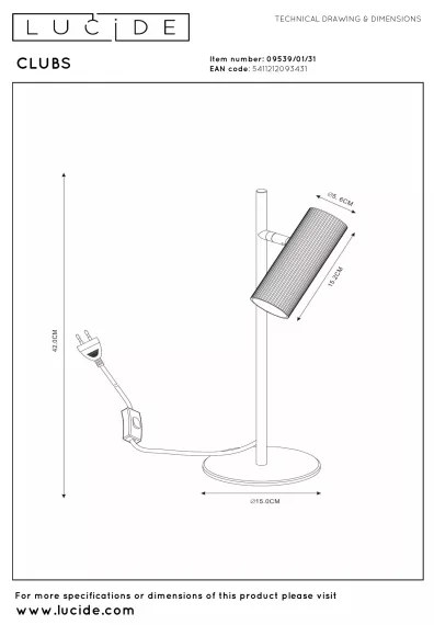 Lucide 09539/01/31 - Stolná lampa CLUBS 1xGU10/40W/230V biela