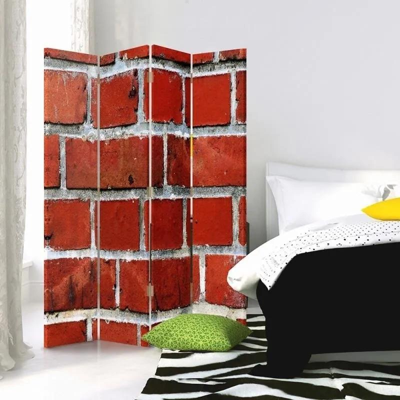 Ozdobný paraván Textura stěny Brick - 145x170 cm, štvordielny, obojstranný paraván 360°