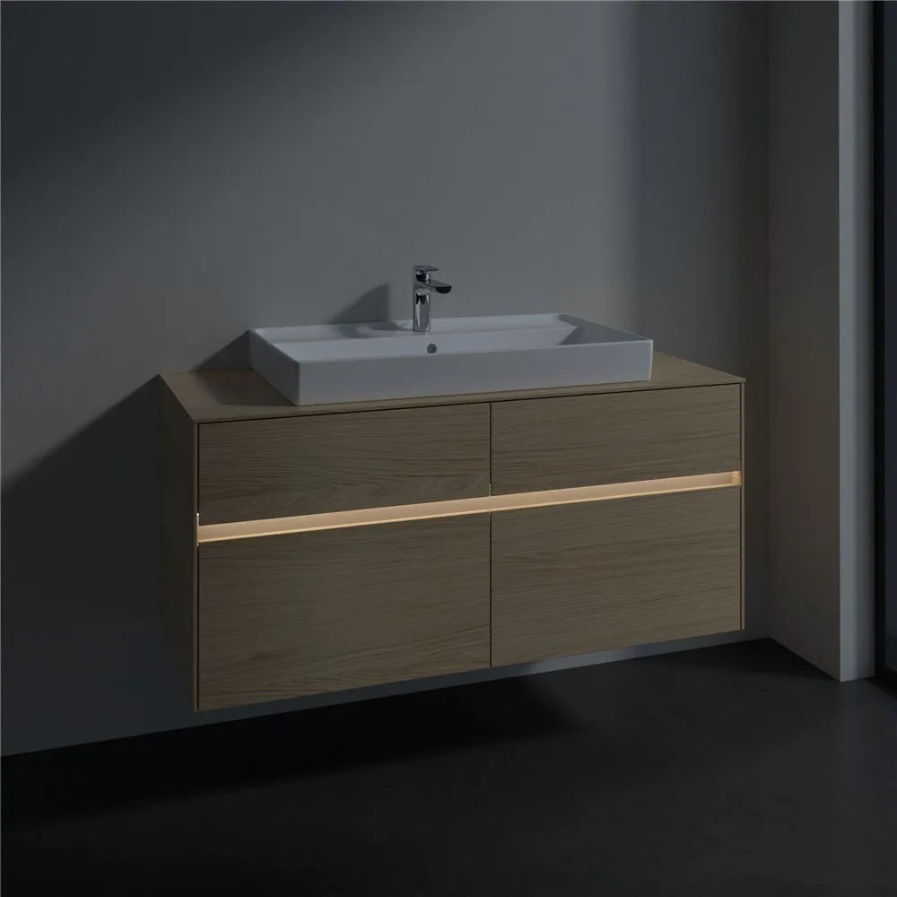 VILLEROY &amp; BOCH Collaro závesná skrinka pod umývadlo na dosku (umývadlo v strede), 4 zásuvky, s LED osvetlením, 1200 x 500 x 548 mm, Nordic Oak, C087B0VJ