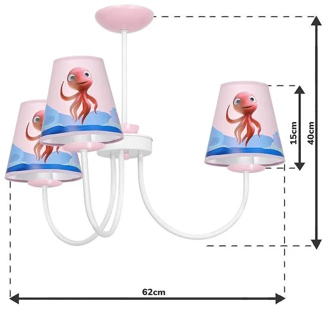 Detský luster Lola, 3x plastové tienidlo so vzorom, w/p