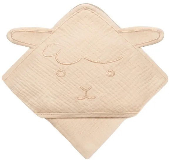 Lionelo - Detská mušelínová osuška s kapucňou, pieskovo-béžová