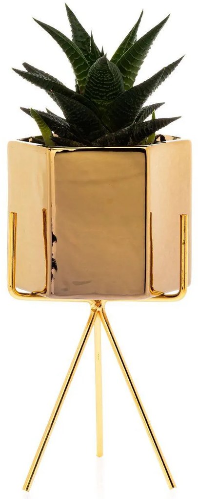 KERAMICKÝ KVETINÁČ SO STOJANOM SASHI 20X9,5 CM ZLATÁ