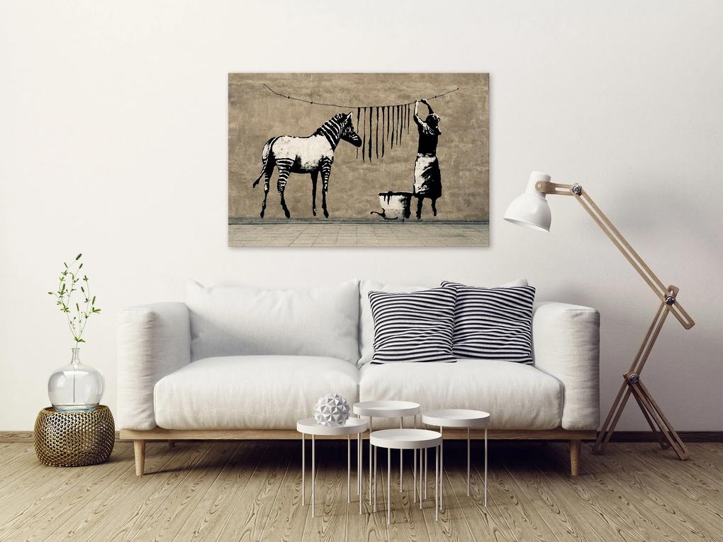 Artgeist Obraz - Banksy: Washing Zebra on Concrete (1 Part) Wide Veľkosť: 120x80, Verzia: Premium Print