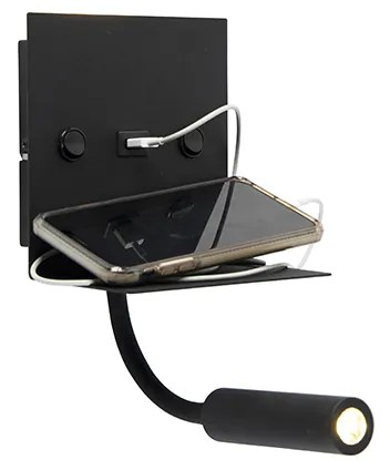 Moderná nástenná lampa USB čierna s flexibilným ramenom - Duppio