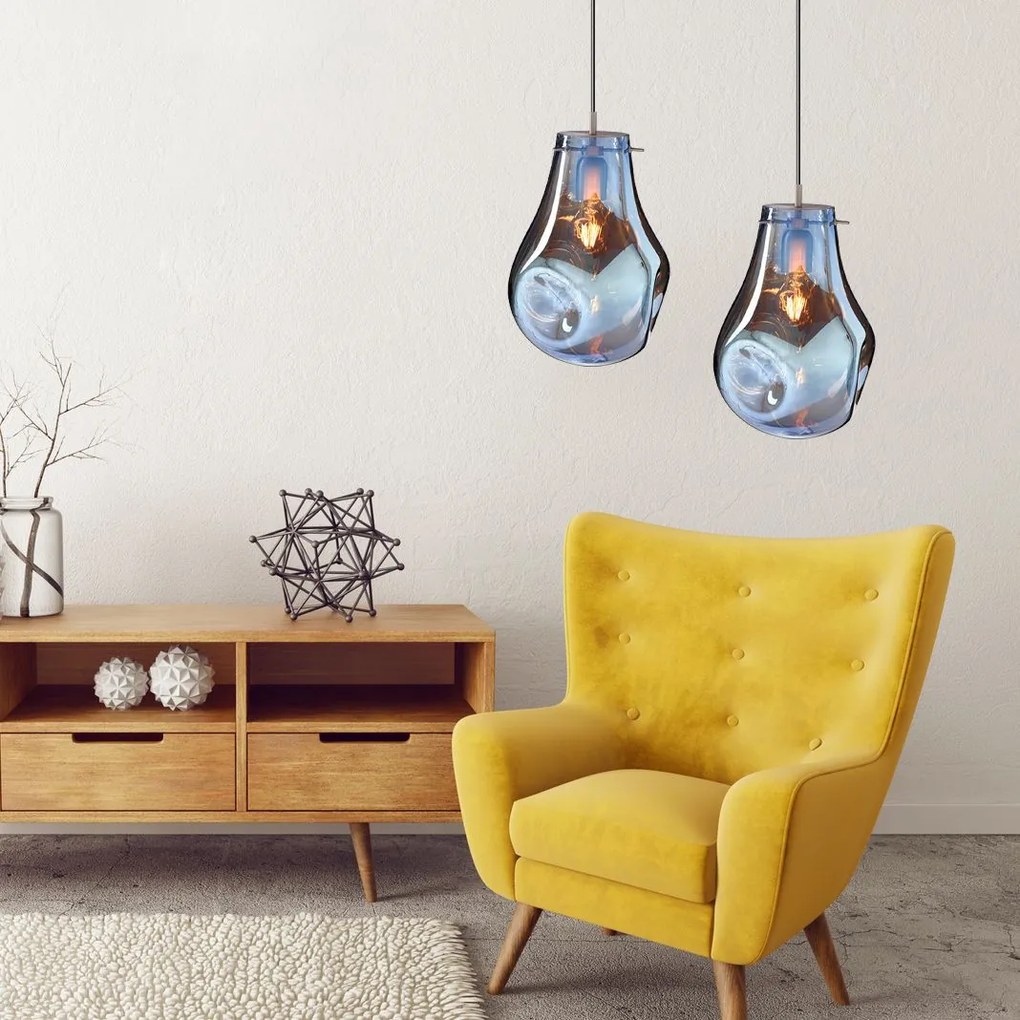 Toolight Toolight, sklenené závesné stropné svietidlo 1xE27, APP327-1CP, modrá, OSW-00422